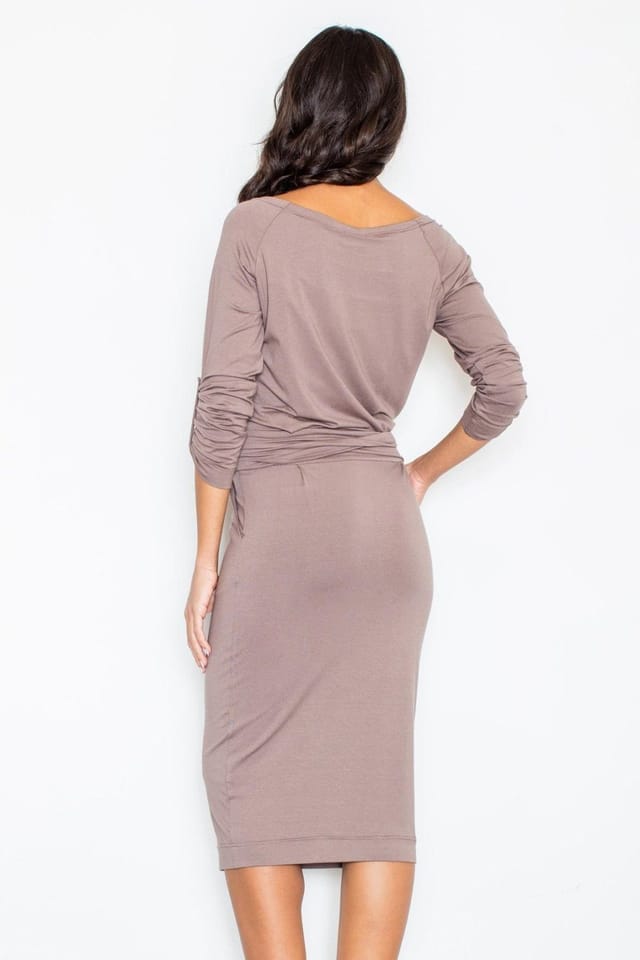 Love Lace Love Lace Women's Elegant Loose Fit Boat Neck Tie Waist Dress in Brown - 2