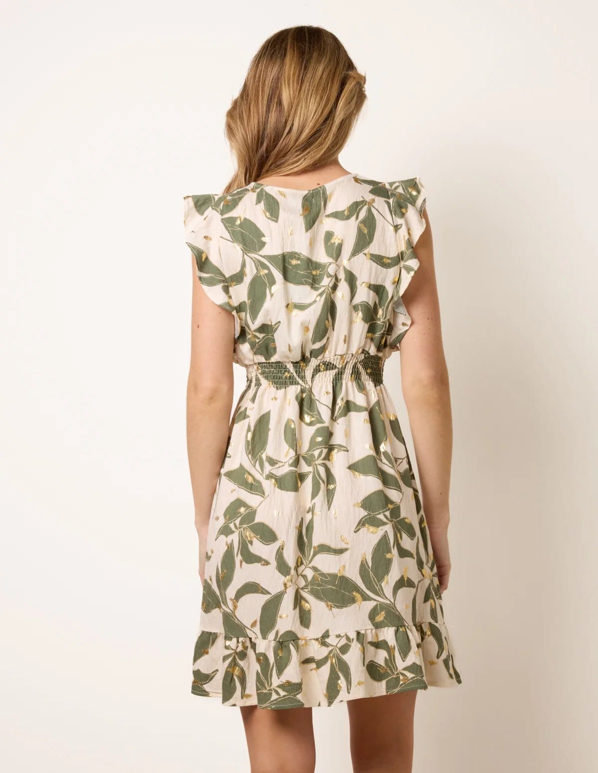 Blue Vanilla Tropical Print Wrap Over Mini Dress With Flutter Sleeve - 4