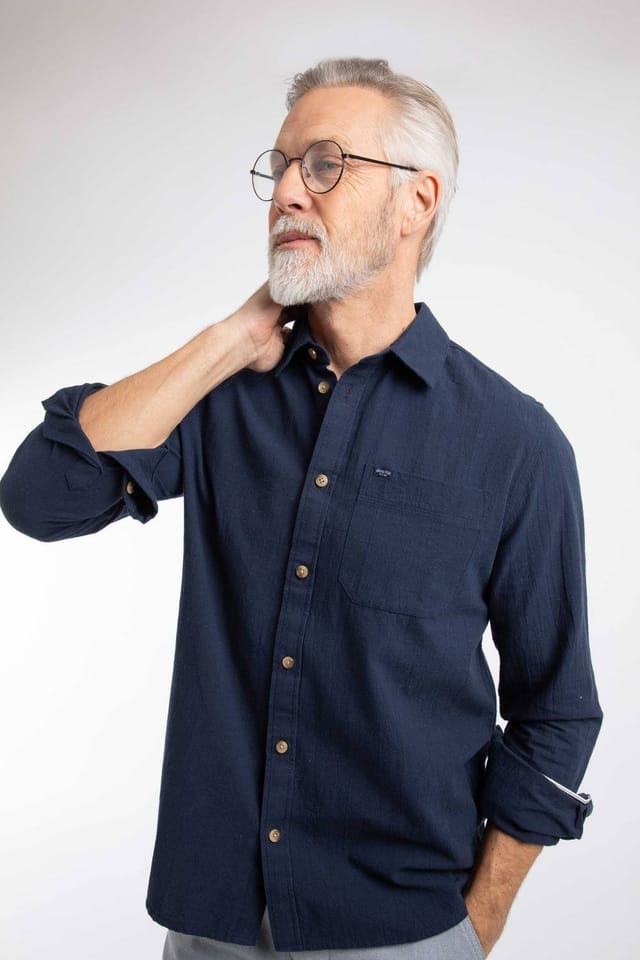 Weird Fish Weird Fish Men's Geoffery Long Sleeve Textured Crepe Shirt in Navy - 2
