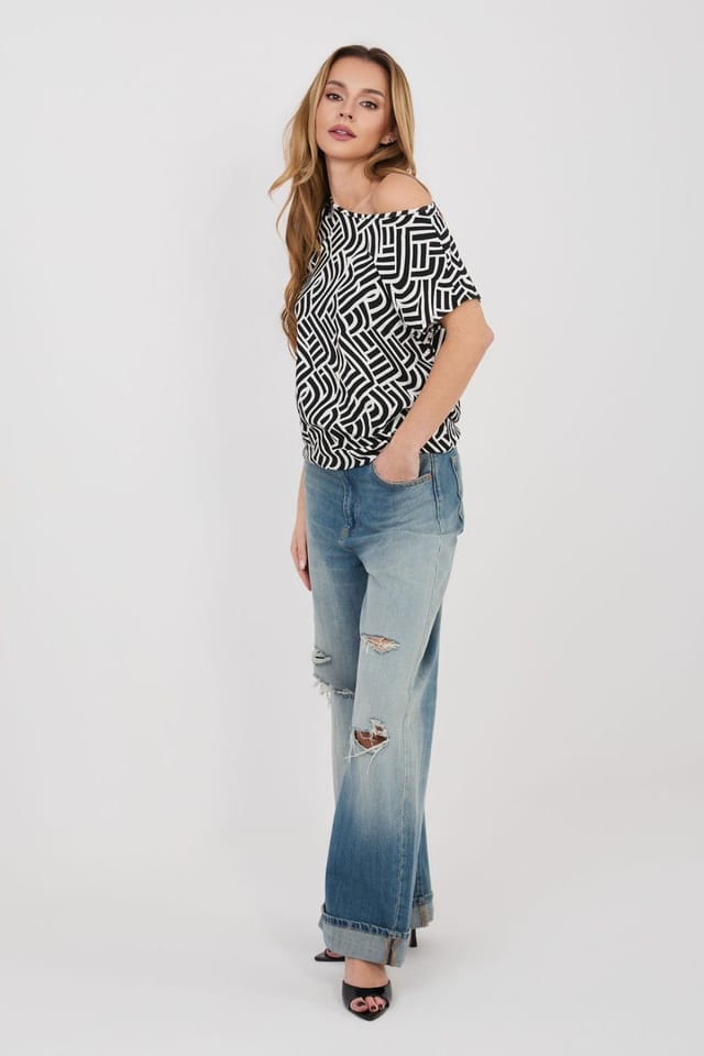 Love Lace Love Lace Women's Everyday Viscose Print Blouse with Round Neck in Black - 2