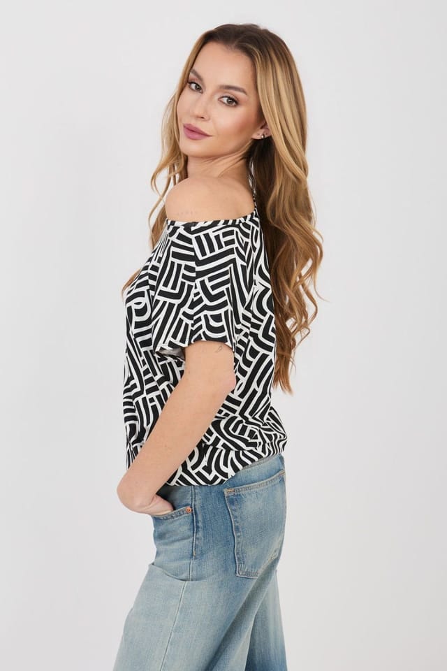 Love Lace Love Lace Women's Everyday Viscose Print Blouse with Round Neck in Black - 3
