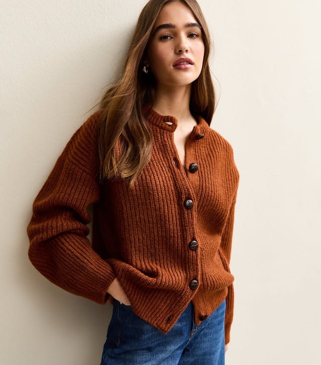 New Look Women's Burnt Orange Rib Knit Cardigan New Look - 2