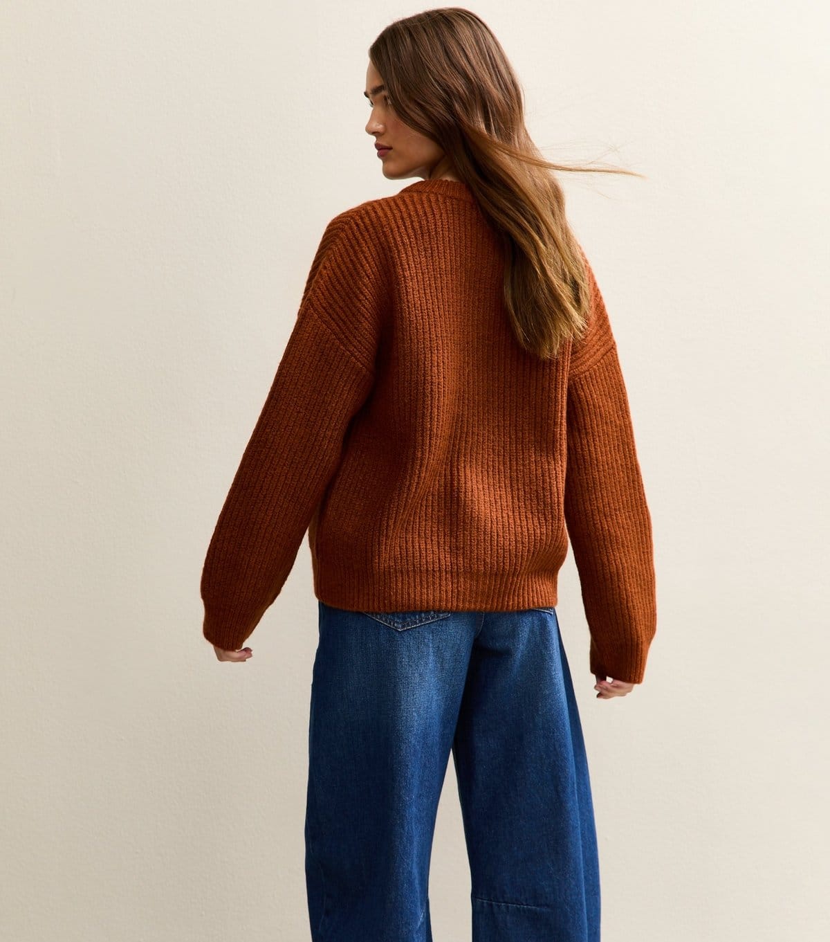 New Look Women's Burnt Orange Rib Knit Cardigan New Look - 4