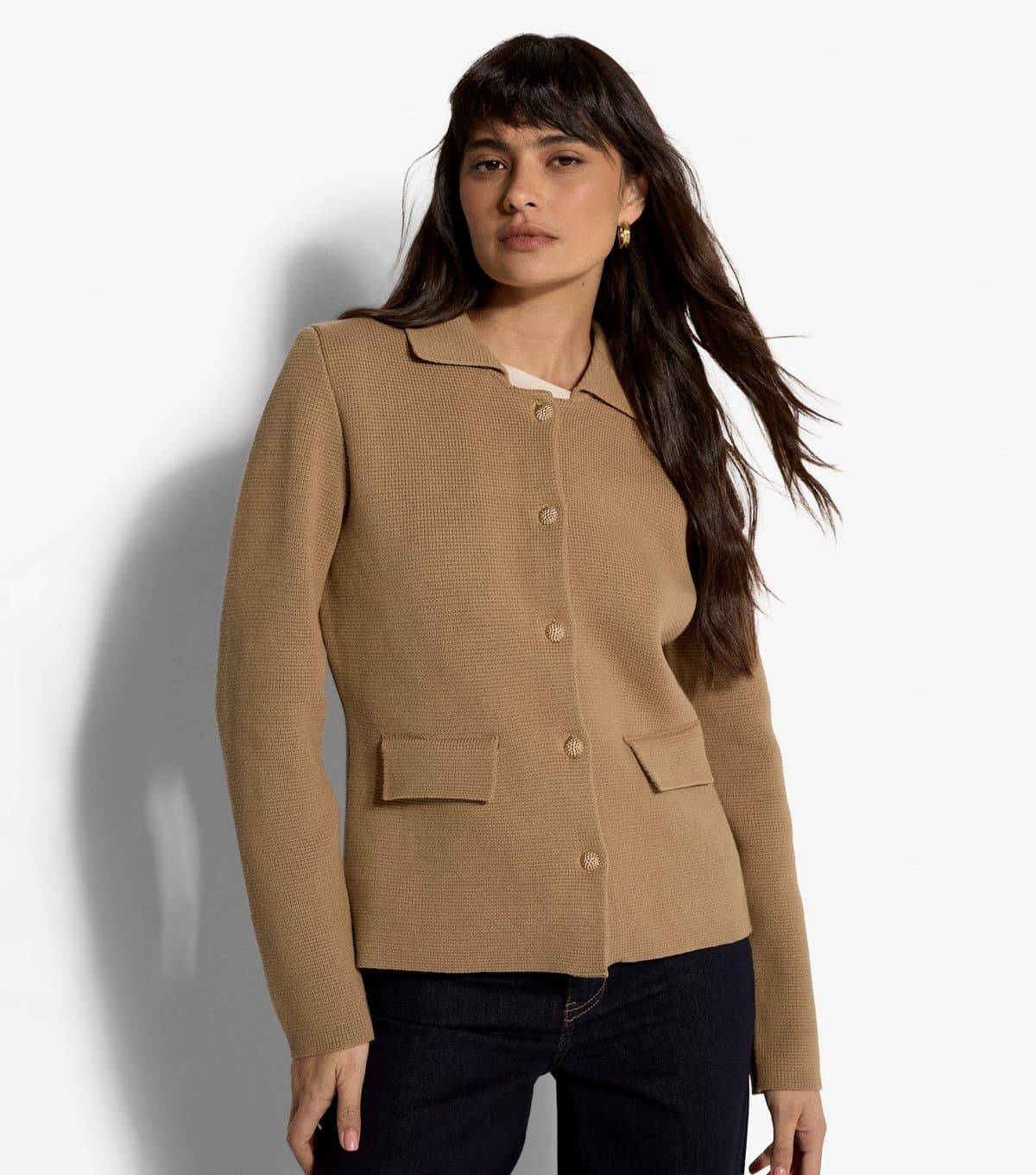 Apricot Apricot Stone Gold Tone Button Cotton Knit Jacket