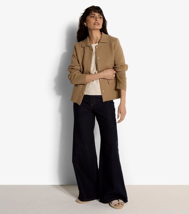 Apricot Women's Stone Gold Tone Button Cotton Rich Knit Jacket Apricot New Look - 2