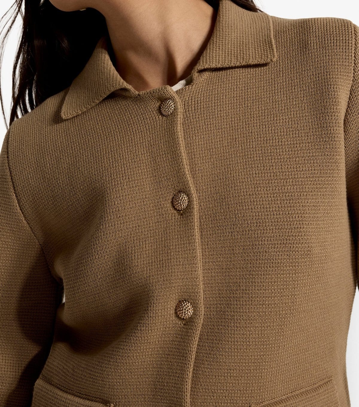 Apricot Women's Stone Gold Tone Button Cotton Rich Knit Jacket Apricot New Look - 4