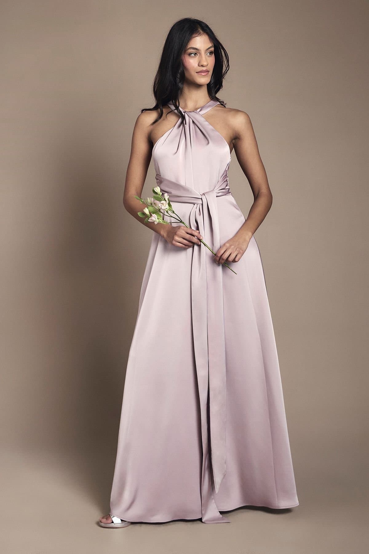 Coast Coast Women's Honoured Petite Twist Halterneck Satin Maxi Bridesmaid Dress in Dusty Rose