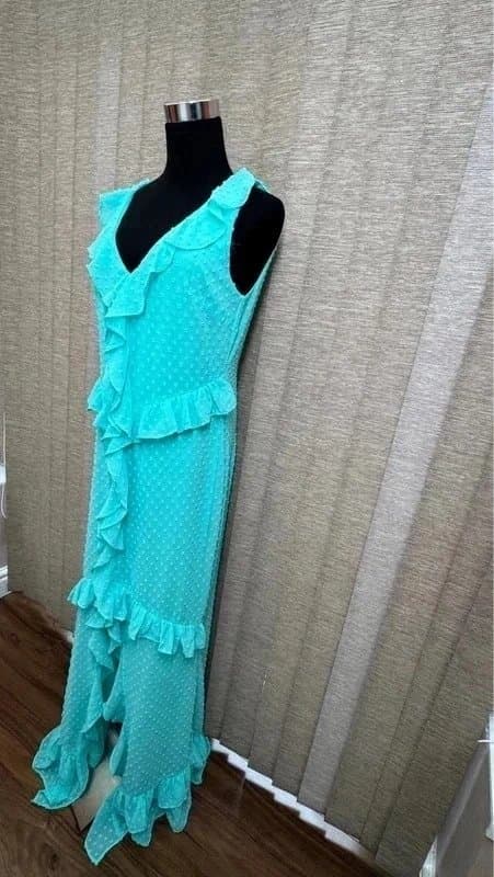 Boohoo boohoo turquoise ruffle maxi dress size 12 bnwt