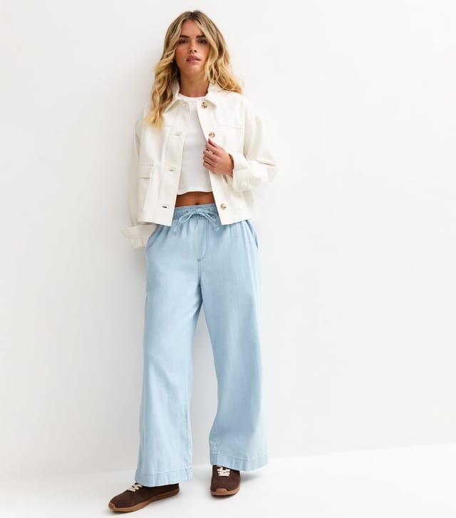 New Look Women's Petite Light Blue Chambray Wide Leg Trousers New Look - 3