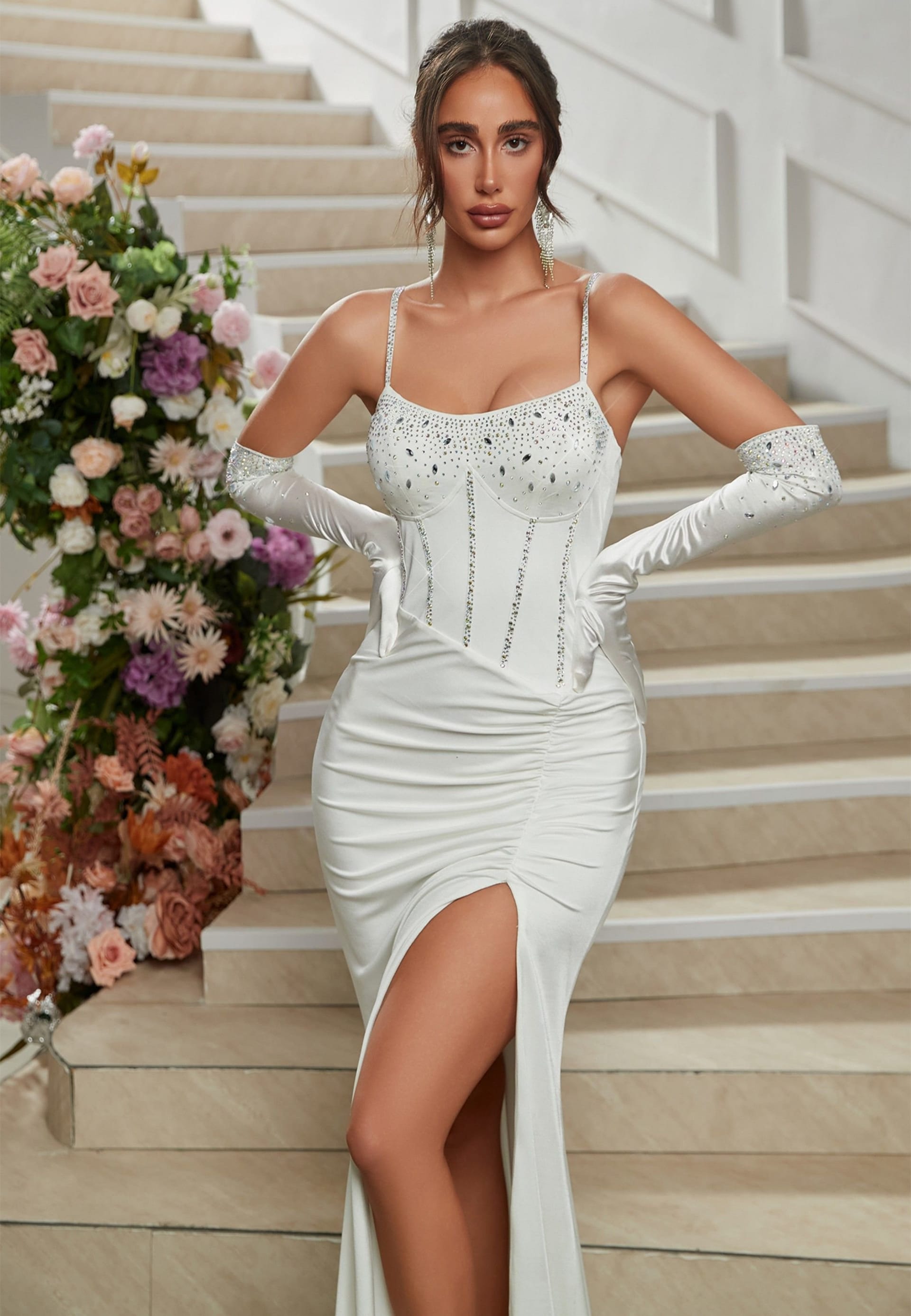 Divine Grace Divine Grace Women's White Embellished Corset Maxi Dress - 4