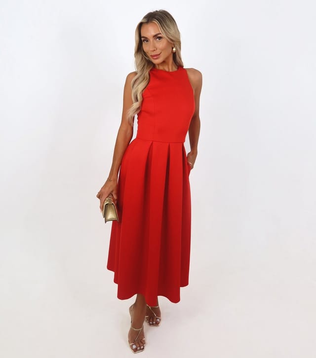 AX Paris Women's Bright Orange Pleated Skirt Midi Dress AX Paris New Look - 2