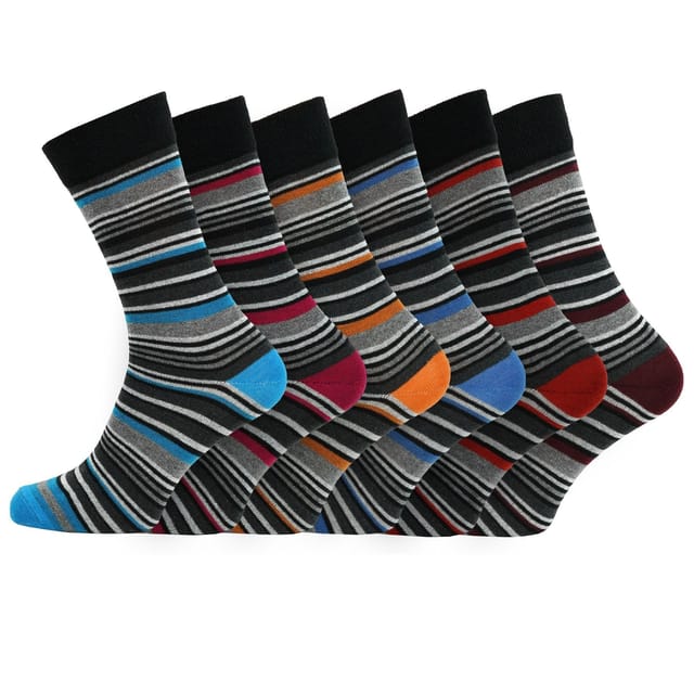 Britwear Britwear Men's 12 x Cotton Blend Coloured Stripe Design Pattern Socks - 3