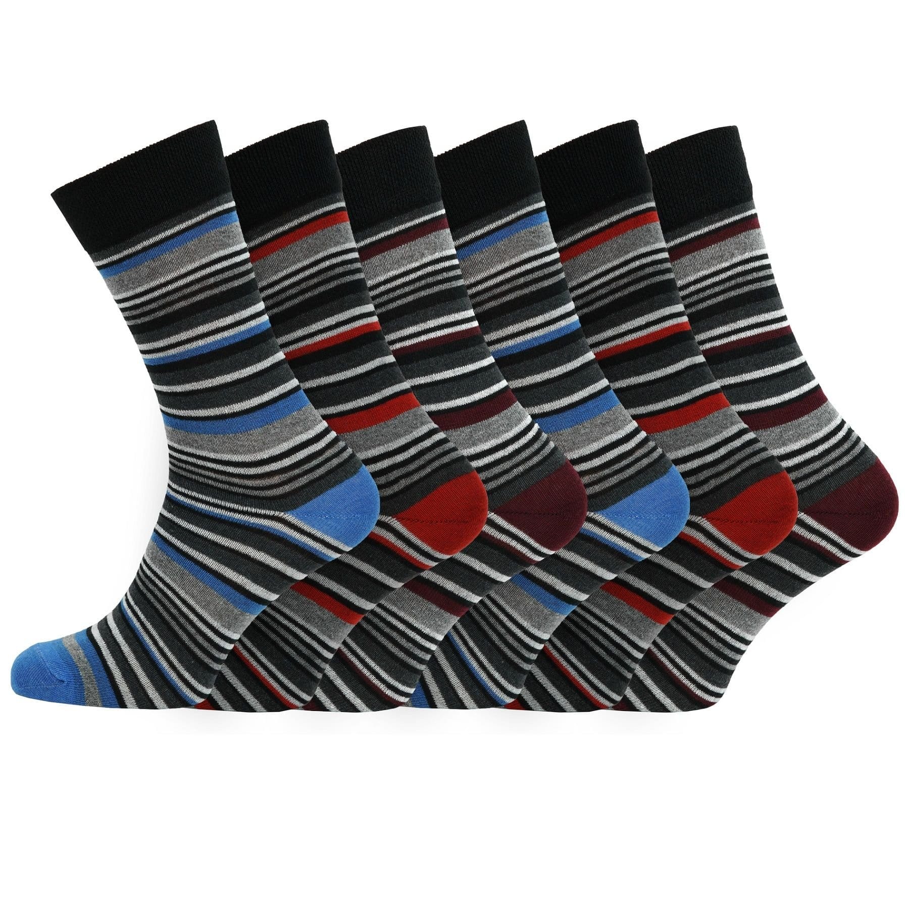 Britwear Britwear Men's 12 x Cotton Blend Coloured Stripe Design Pattern Socks - 4
