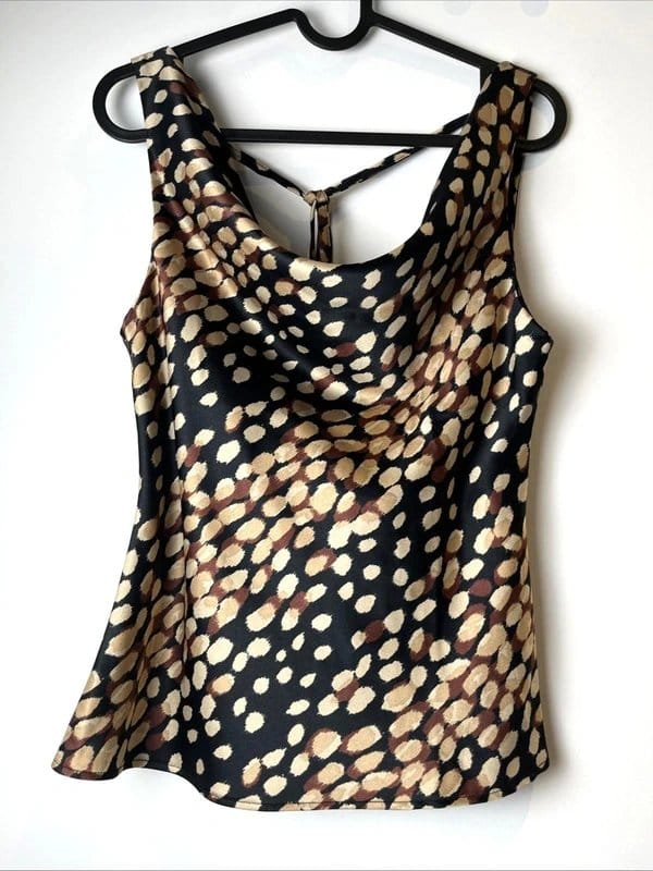 New Look Black/Brown Printed Satin Top - Size 8