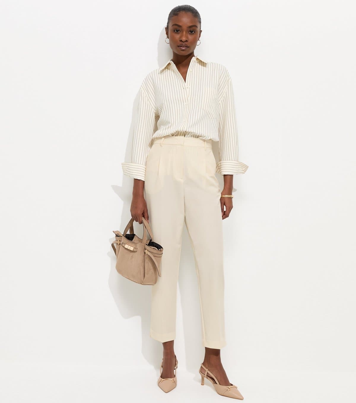 New Look New Look Cream Tapered Leg Tailored Trousers