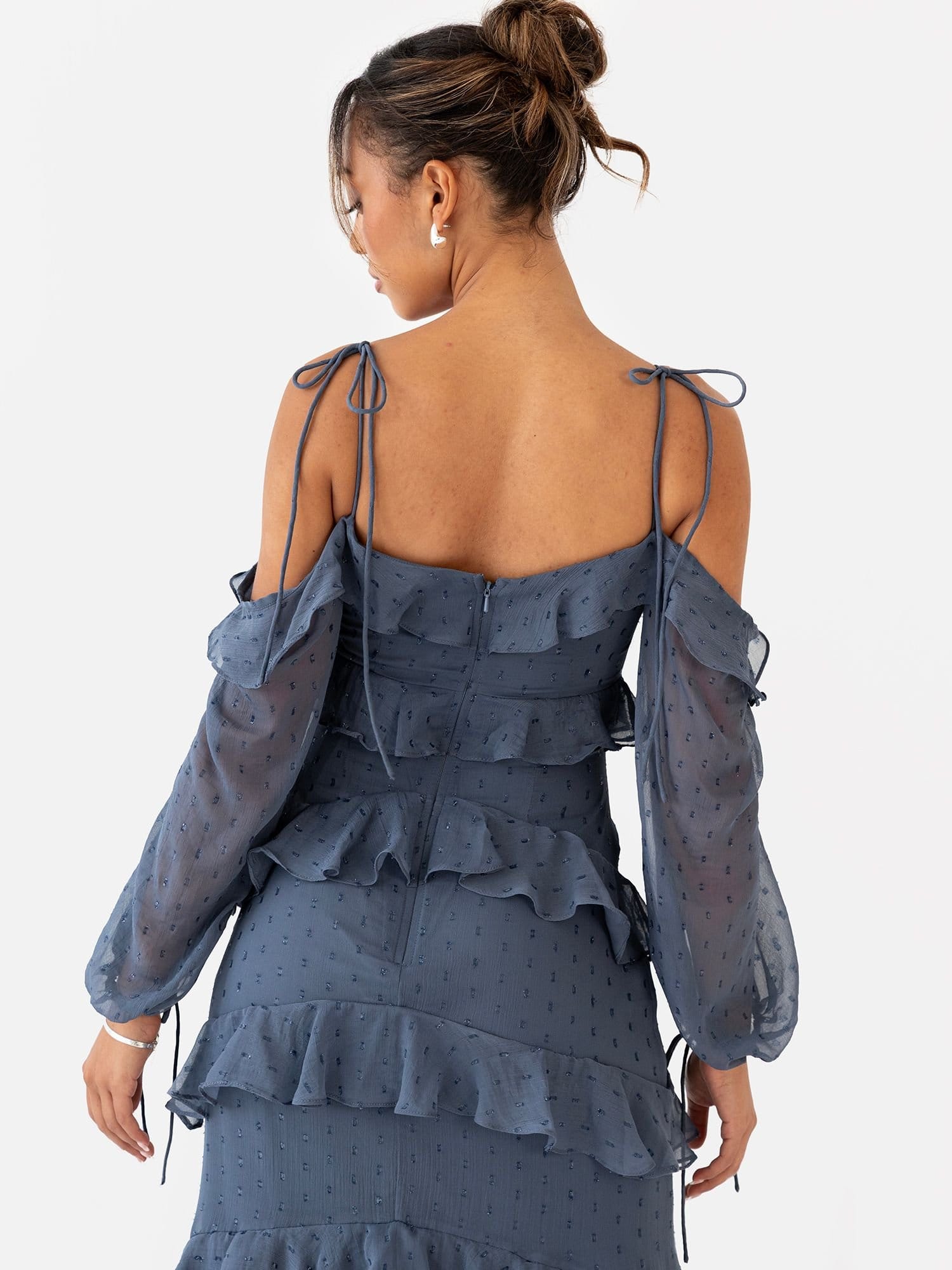 Anaya with Love Anaya with Love Women's Cold Shoulder Ruffle Maxi Dress in Blue - 4