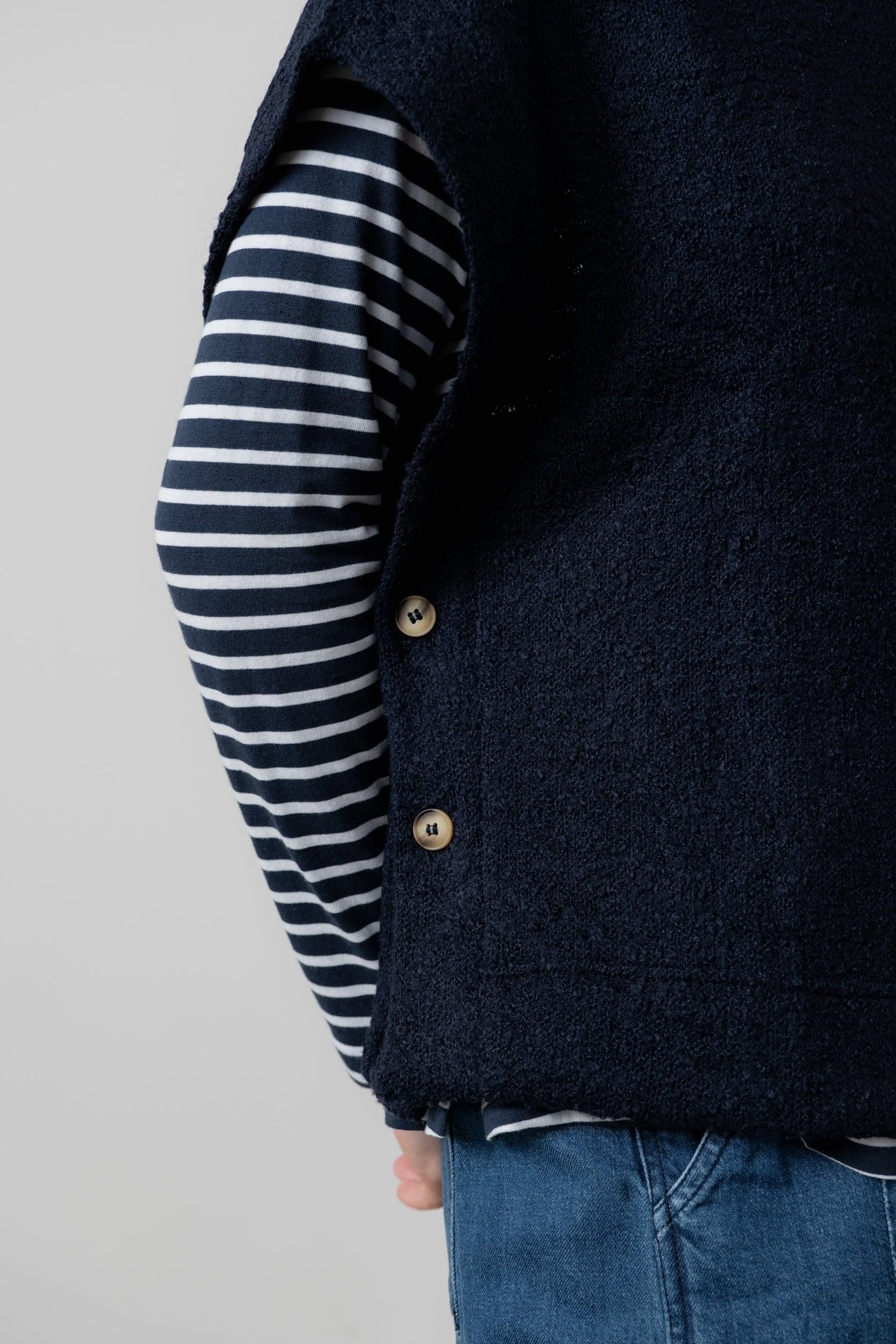 Lily & Me Lily & Me Women's Tabitha Boxy & Relaxed Wide Boat Neck Boucle Knit Poncho in Navy - 3