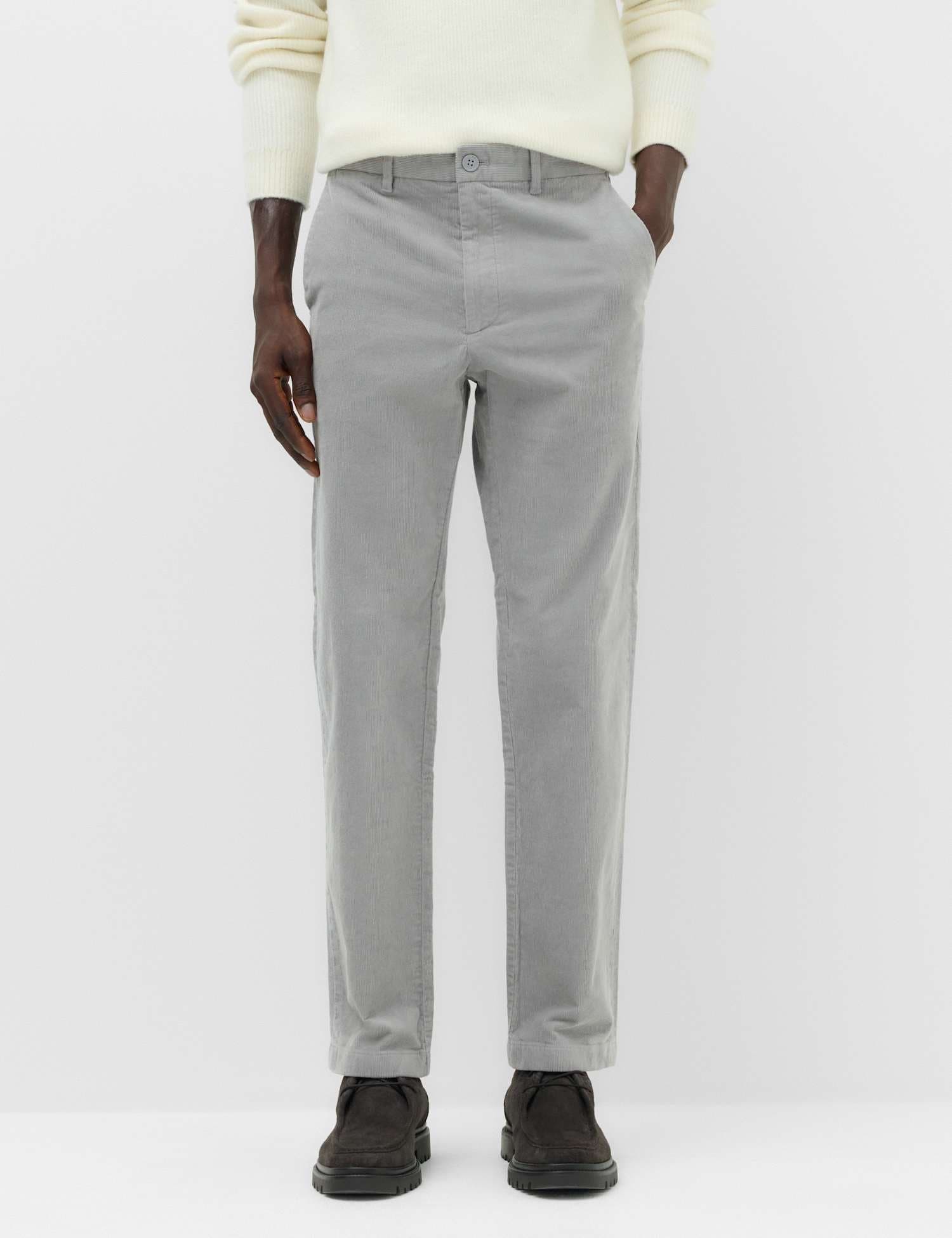 Marks & Spencer M&S Regular Fit Corduroy Stretch Chinos Chrome