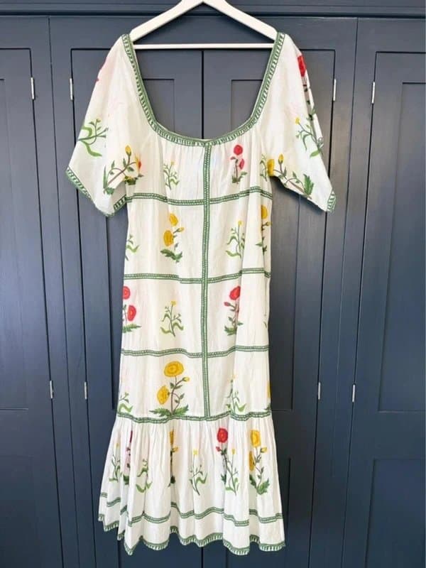 Rhode Resort Rhode Resort Floral Block Print Cotton Midi Dress Maxi Dress Pockets Size S 8/10