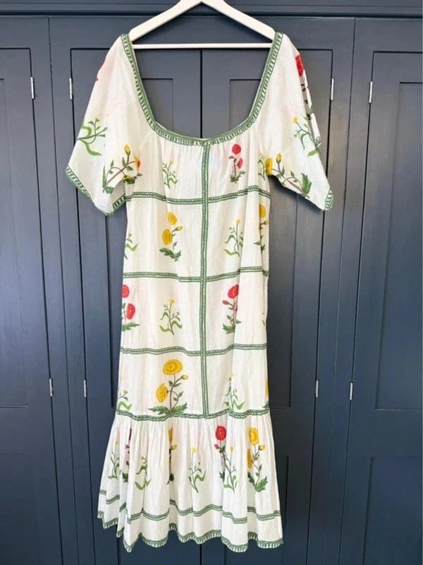 Rhode Resort Floral Block Print Cotton Midi Dress