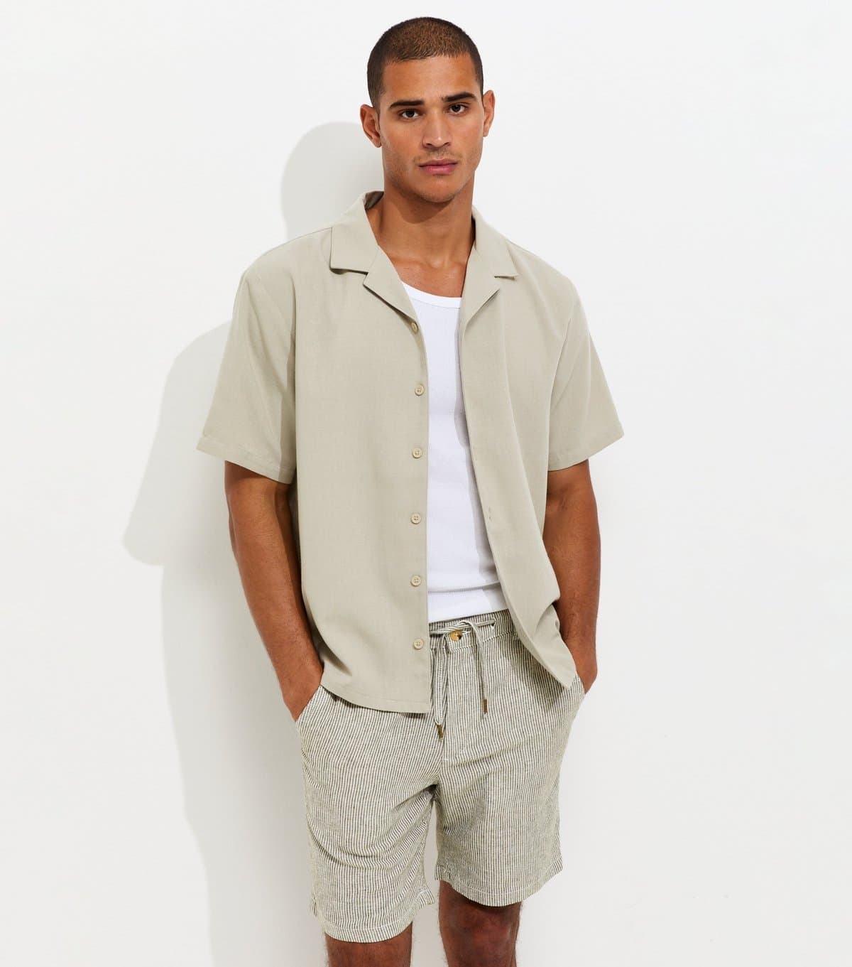 jack & jones Men's Off White Linen Rich Striped Woven Shorts Jack & Jones New Look