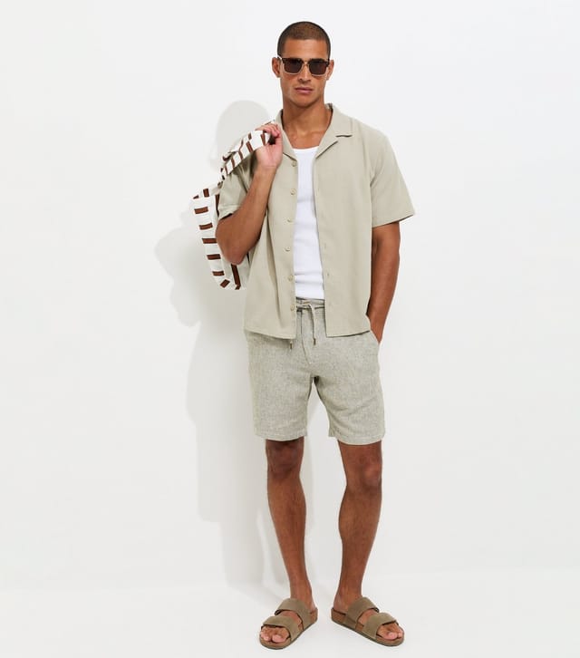 jack & jones Men's Off White Linen Rich Striped Woven Shorts Jack & Jones New Look - 2