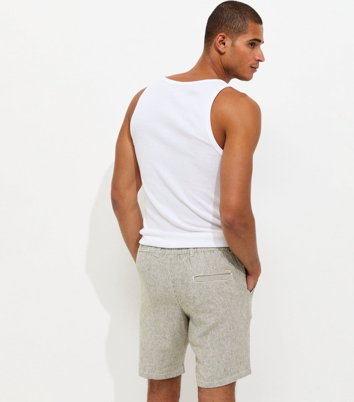 jack & jones Men's Off White Linen Rich Striped Woven Shorts Jack & Jones New Look - 4