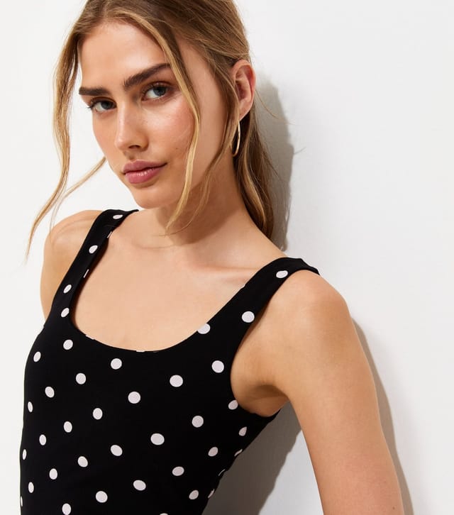 New Look Women's Black Cotton Rich Polka Dot Square Neck Vest Top New Look - 3