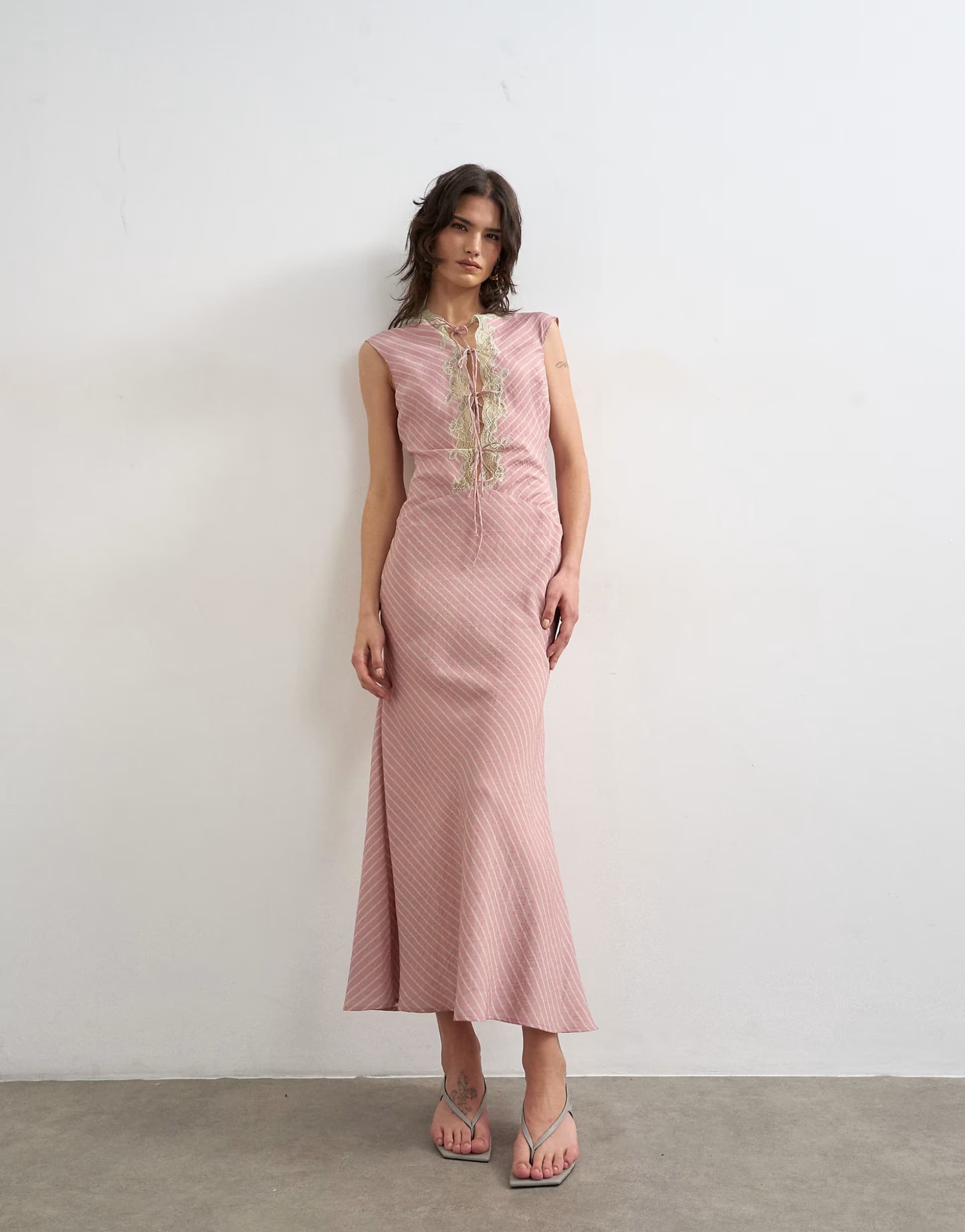 ASOS Topshop delicate tie front dress in pink stripe