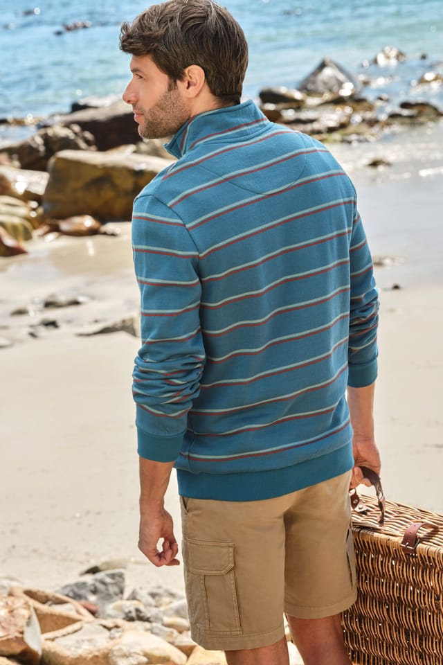WoolOvers WoolOvers Men's Cotton Half Zip Jumper in Teal - 3