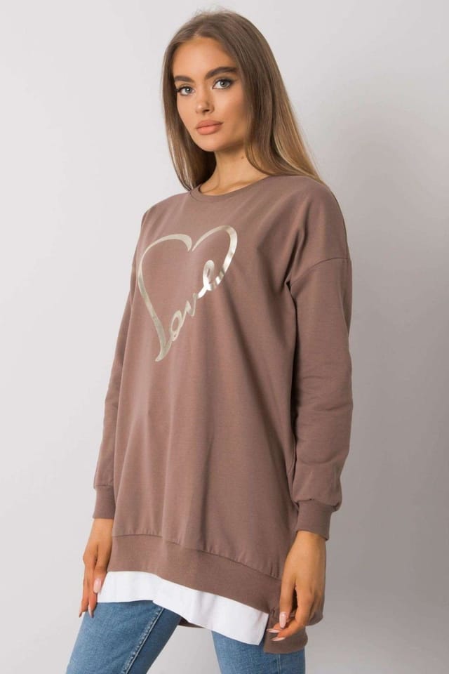 Love Lace Love Lace Women's Loose Fit Long Sleeve Tunic with Front Print in Brown - 2