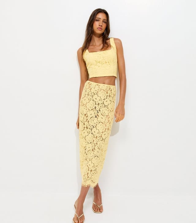 New Look Women's Light Yellow Lace Square Neck Crop Top New Look - 3