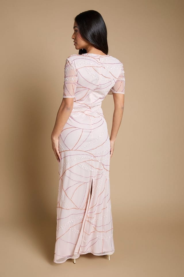 Oasis Oasis Women's Petite Linear Embellished Angel Sleeve Maxi Dress in Blush - 3