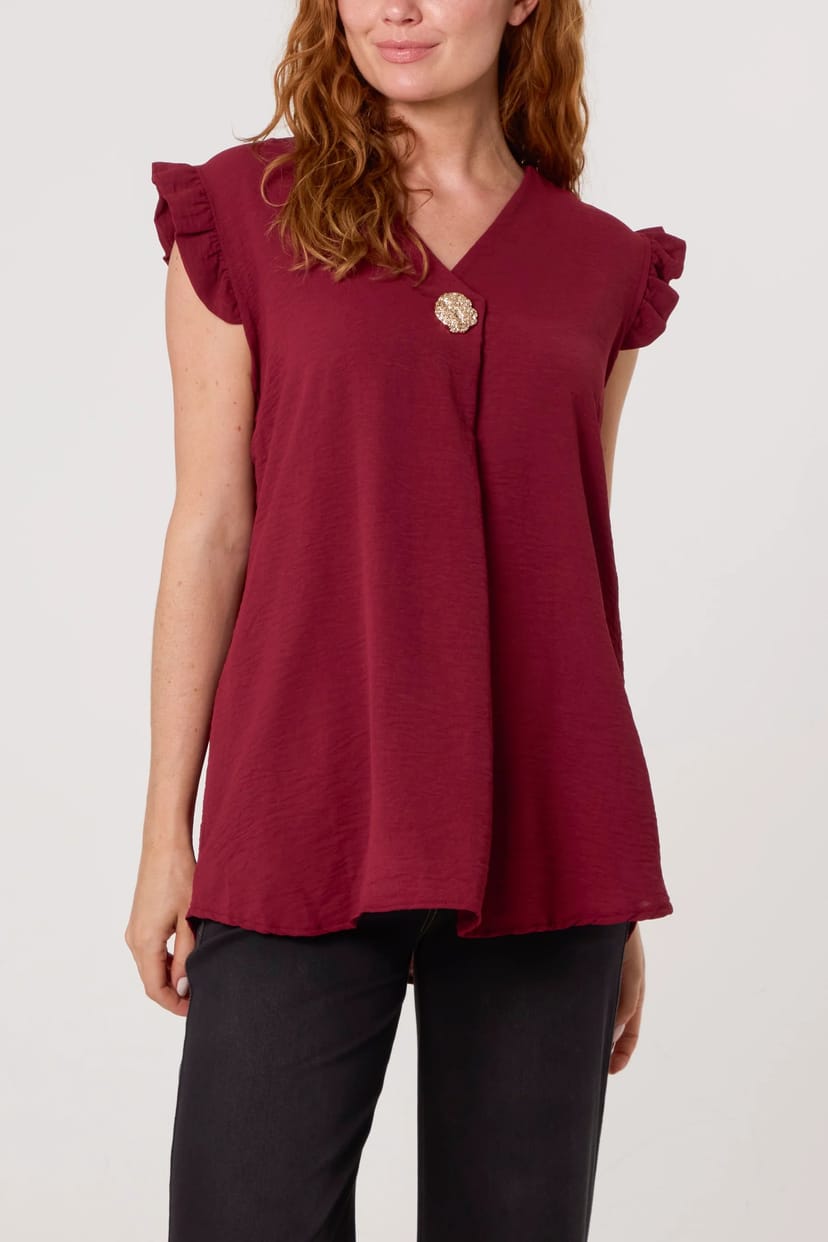 Blue Vanilla Gold Button Detail Frill Top - 1