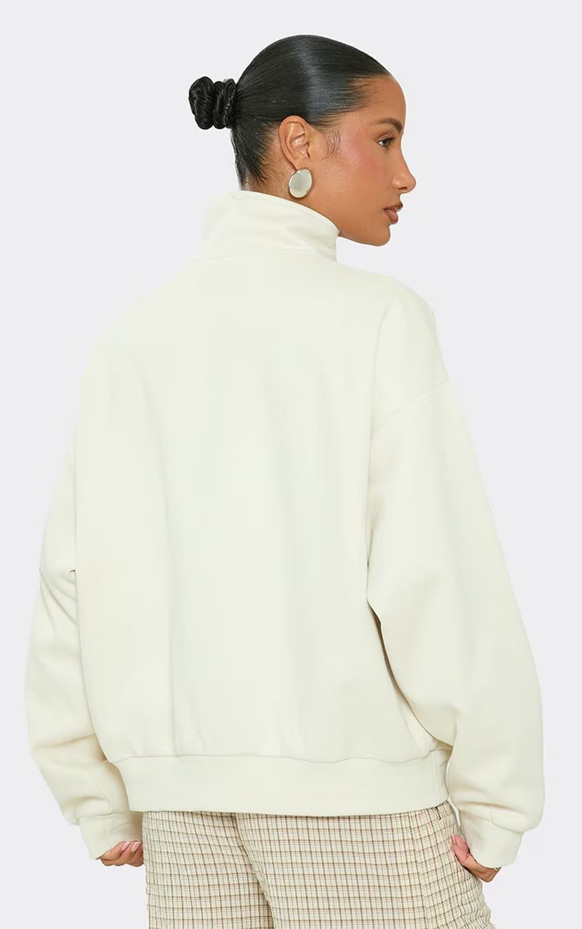 EGO Long Sleeve High Neck Zip Up Scuba Jacket In Cream Textured, Women's Size UK 6