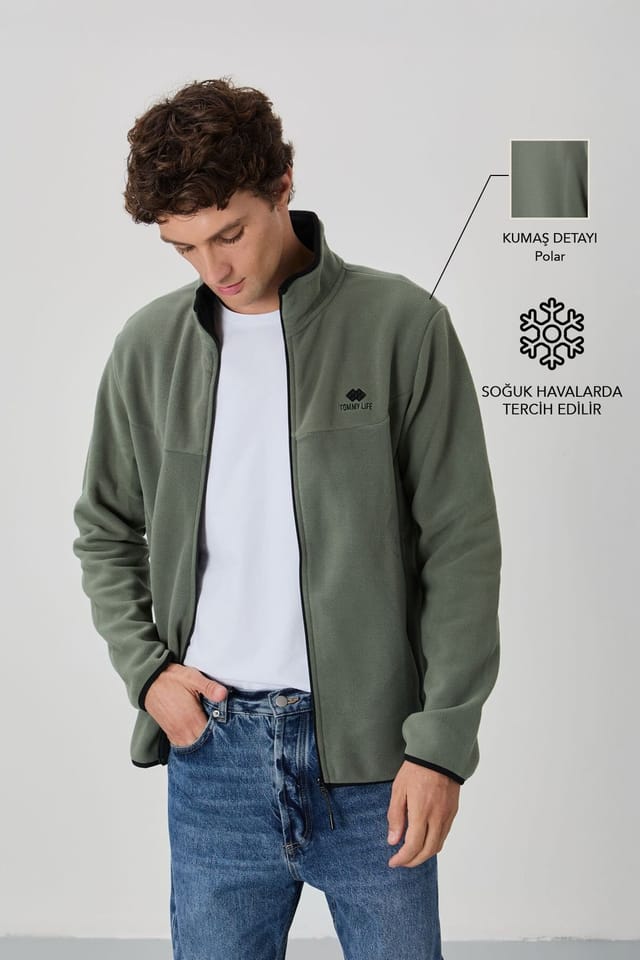 Tommy Life Tommy Life Men's Plush Zip-front Sweatshirt in Khaki - 2