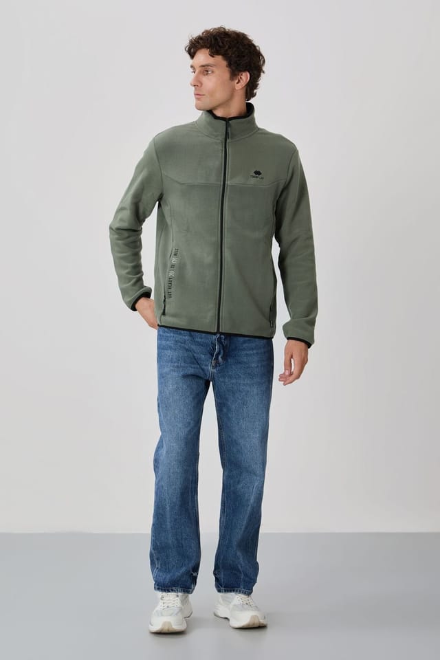 Tommy Life Tommy Life Men's Plush Zip-front Sweatshirt in Khaki - 3