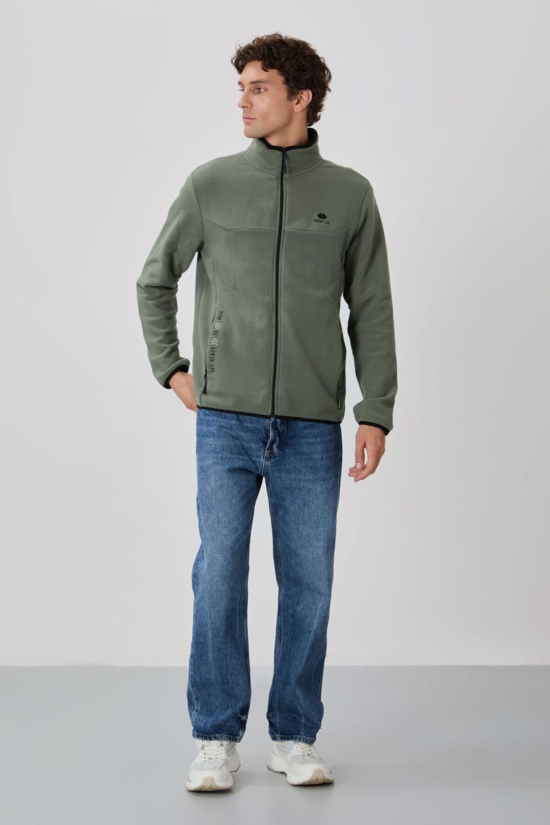 Tommy Life Tommy Life Men's Plush Zip-front Sweatshirt in Khaki - 4