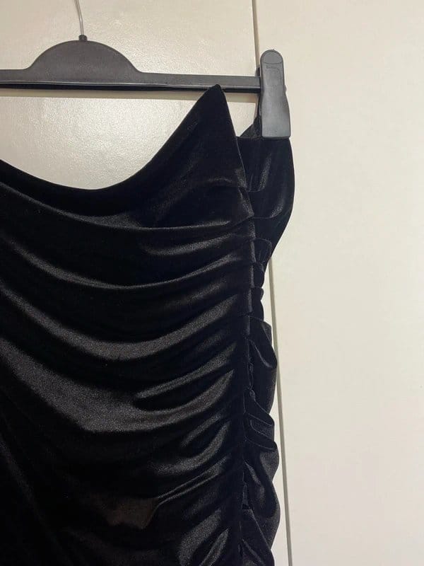 Bershka Black Velvet Ruched Detail Dress