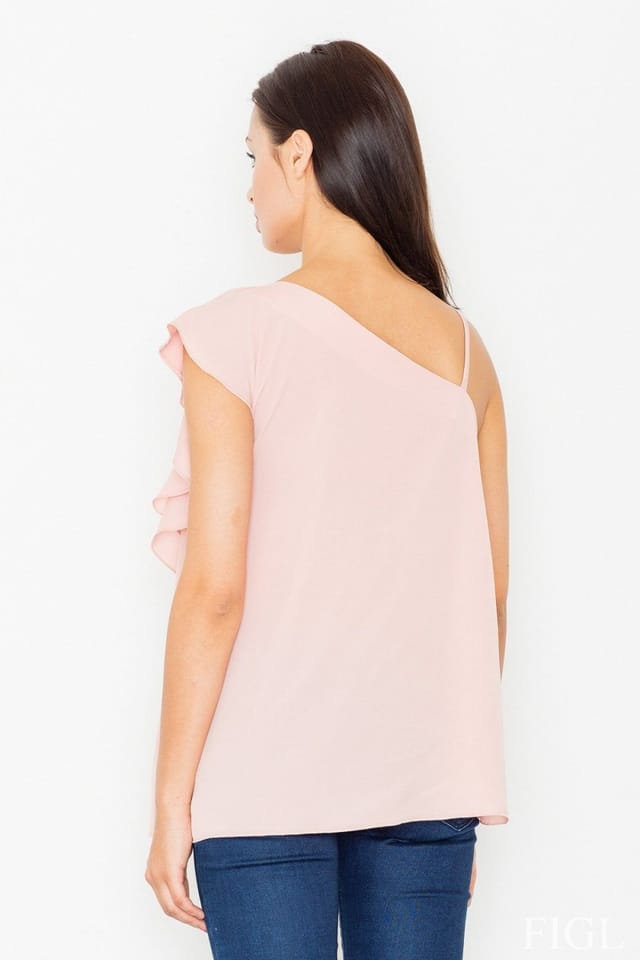 Love Lace Love Lace Women's Smooth Frill Crop Blouse with Longer Back in Pink - 2