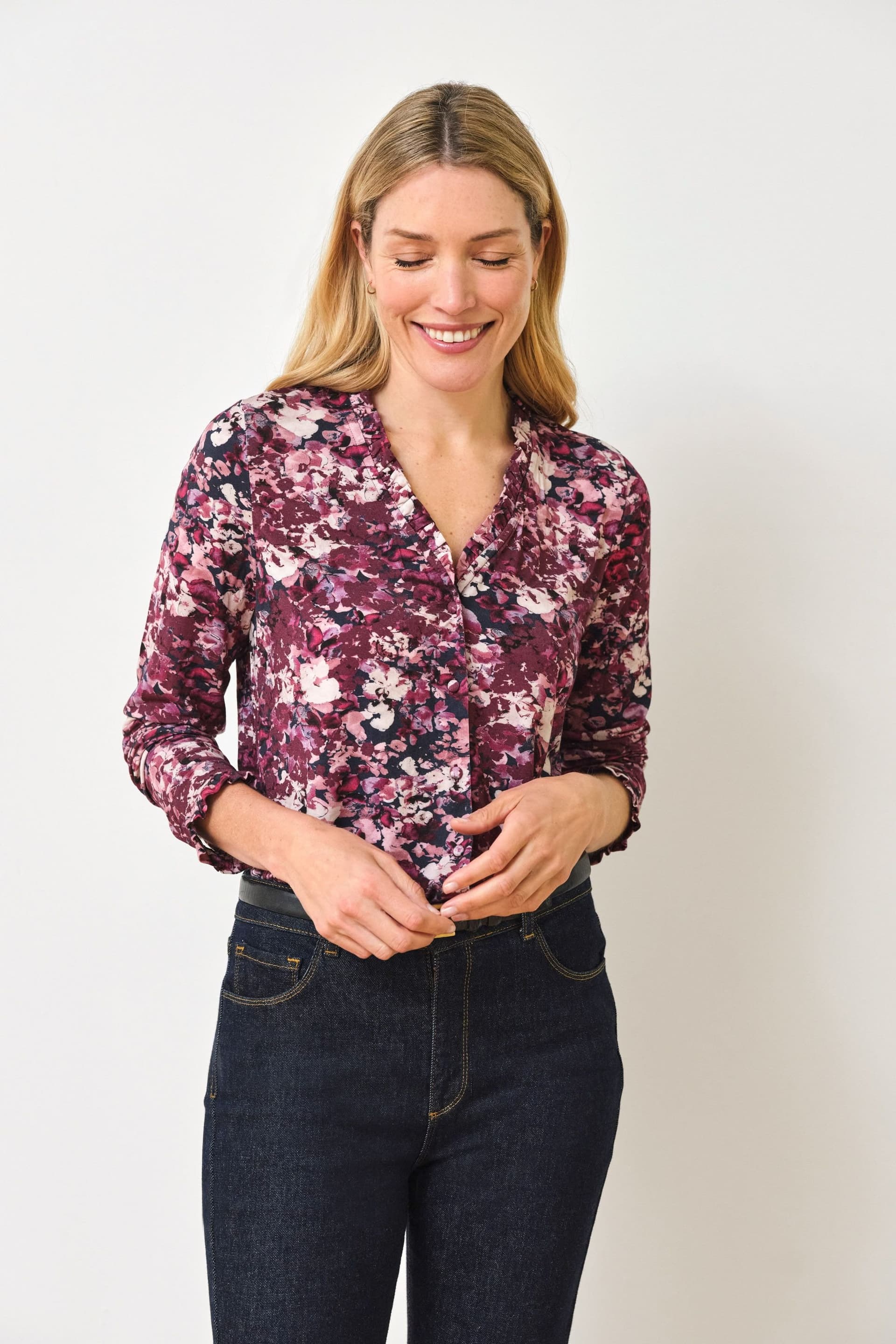 Pure Collection Pure Collection Women's Frill V Neck Top