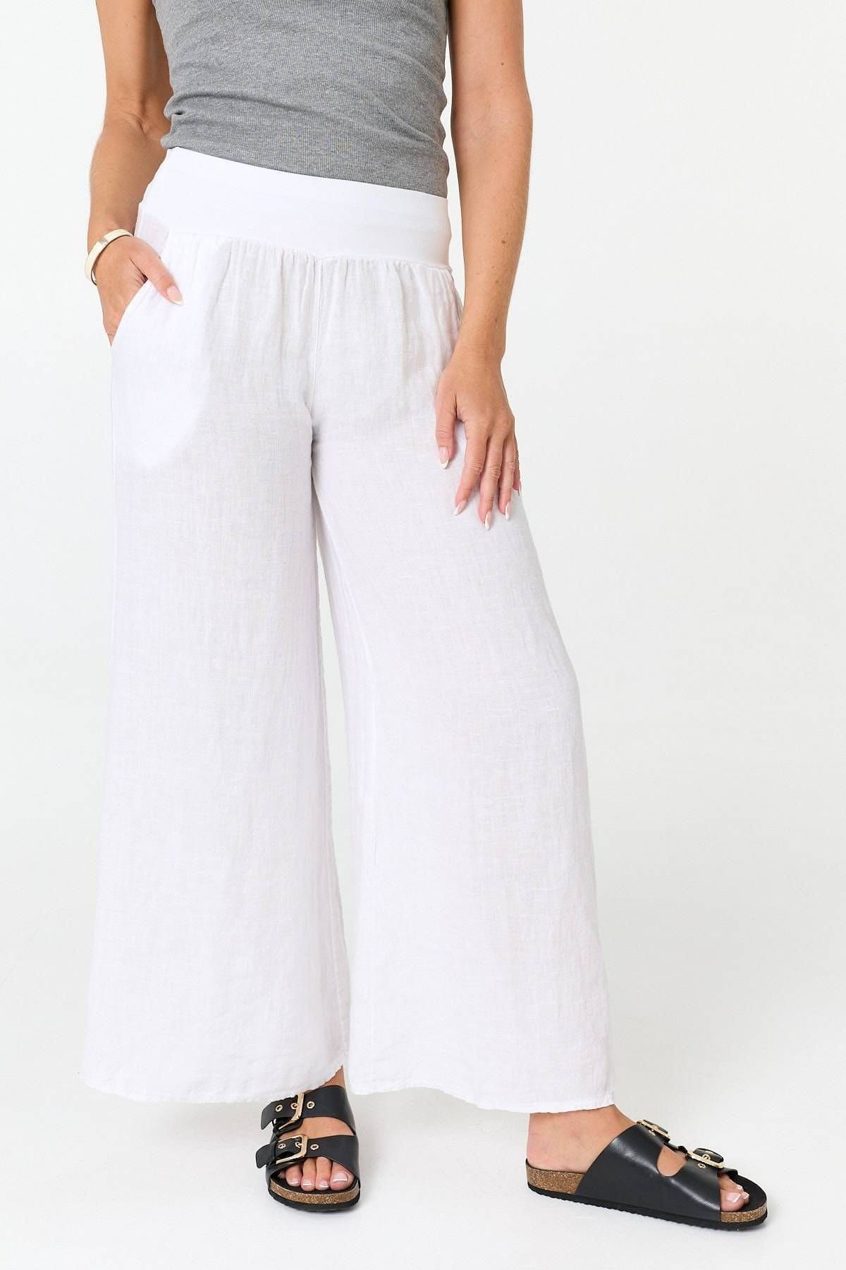 Izabel London Izabel London Women's High Waist Relaxed Flared Trousers in White - 4