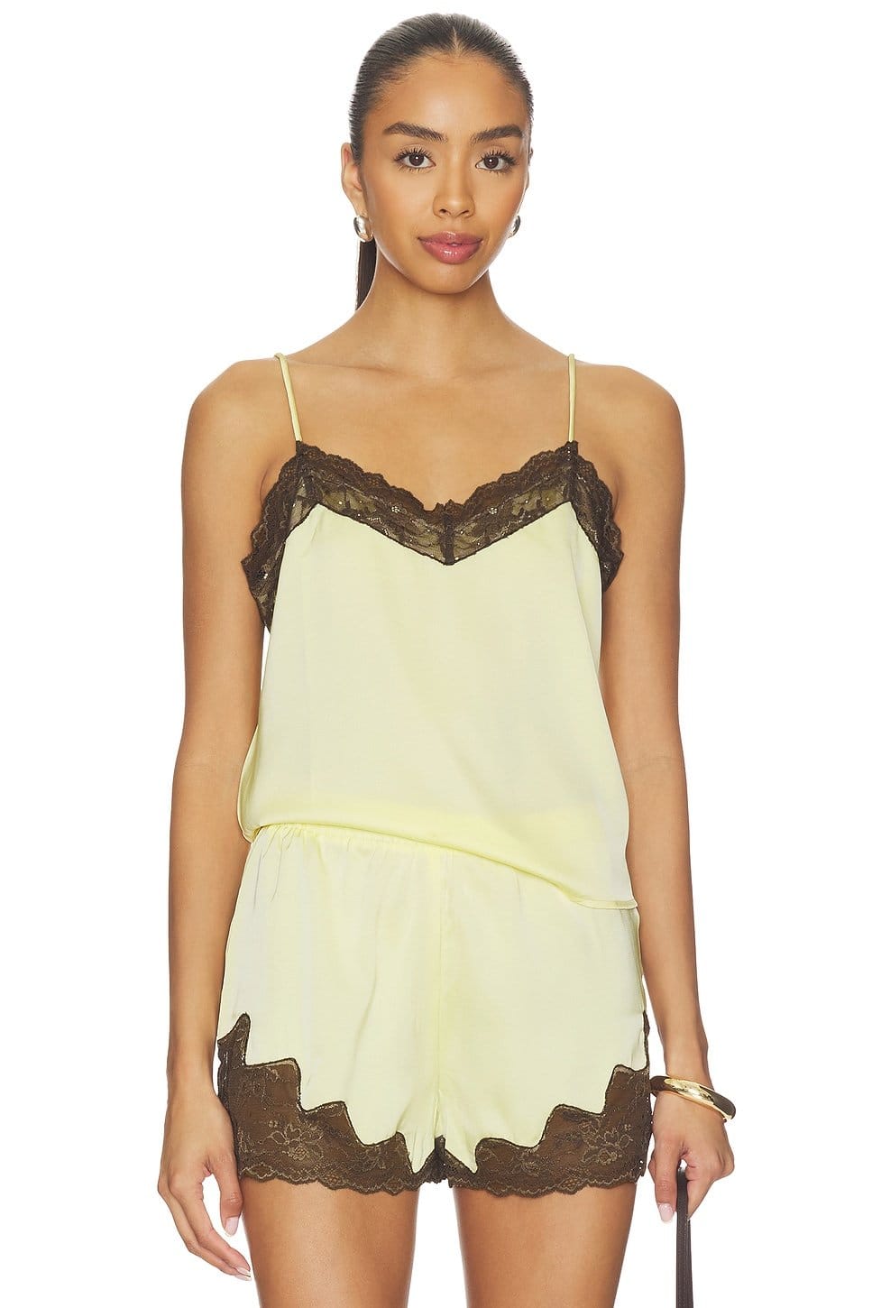 Revolve Lemon Lace Trim Cami Top