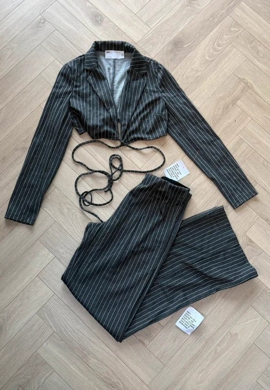 ASOS Women's Pinstripe Grey Co-ord Suit Blazer & Trousers