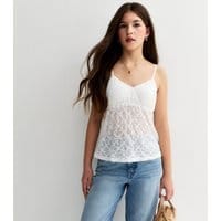 New Look Girls' White Lace Triangle Cami Top New Look - 1