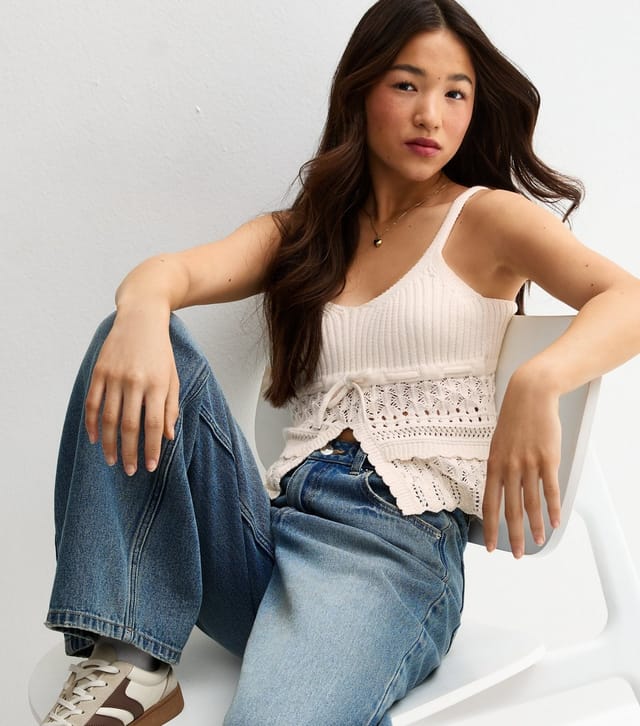 New Look Girls' Cream Tie Front Knit Cami Top New Look - 2