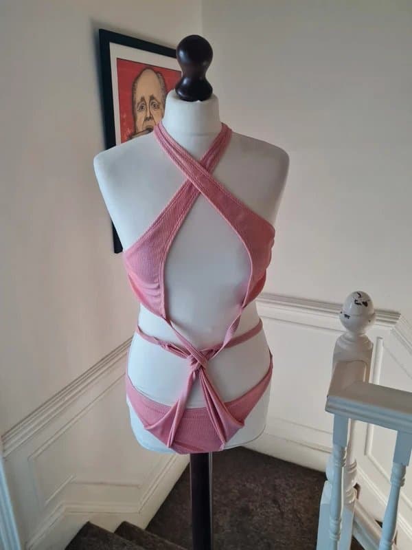 ASOS Bnwt asos sample ooak 10 pink rainbow strappy wrap pride cut out sexy bodysuit Swimsuit holiday