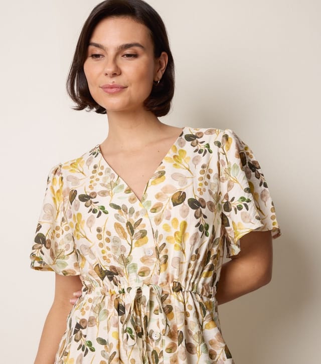 Blue Vanilla Women's Yellow Leaf Print V-Neck Midi Dress Blue Vanilla New Look - 2