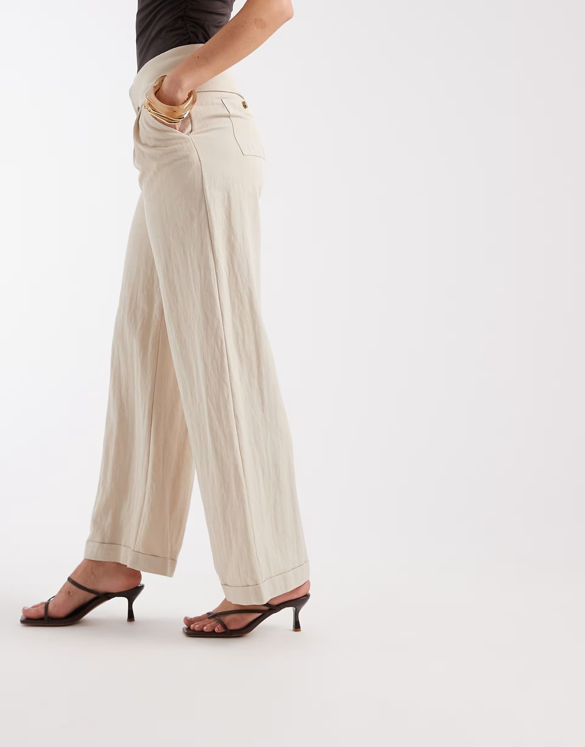 ASOS Laagam leia tailored flow wide leg trousers in sand