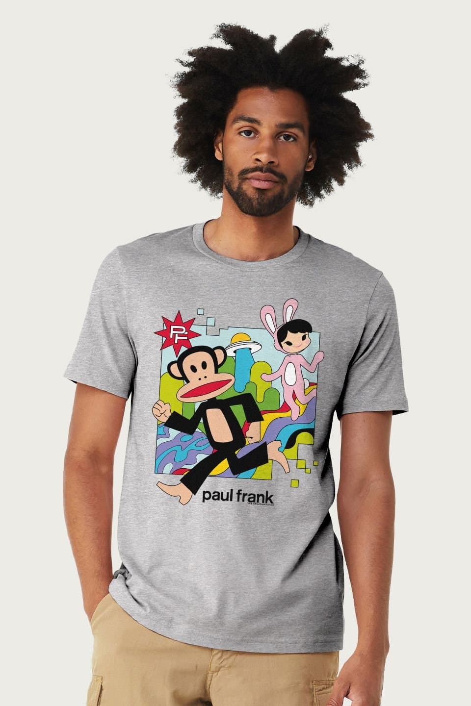 Paul Frank Paul Frank Men's Running Julius & Bunny T-Shirt in Mid Grey